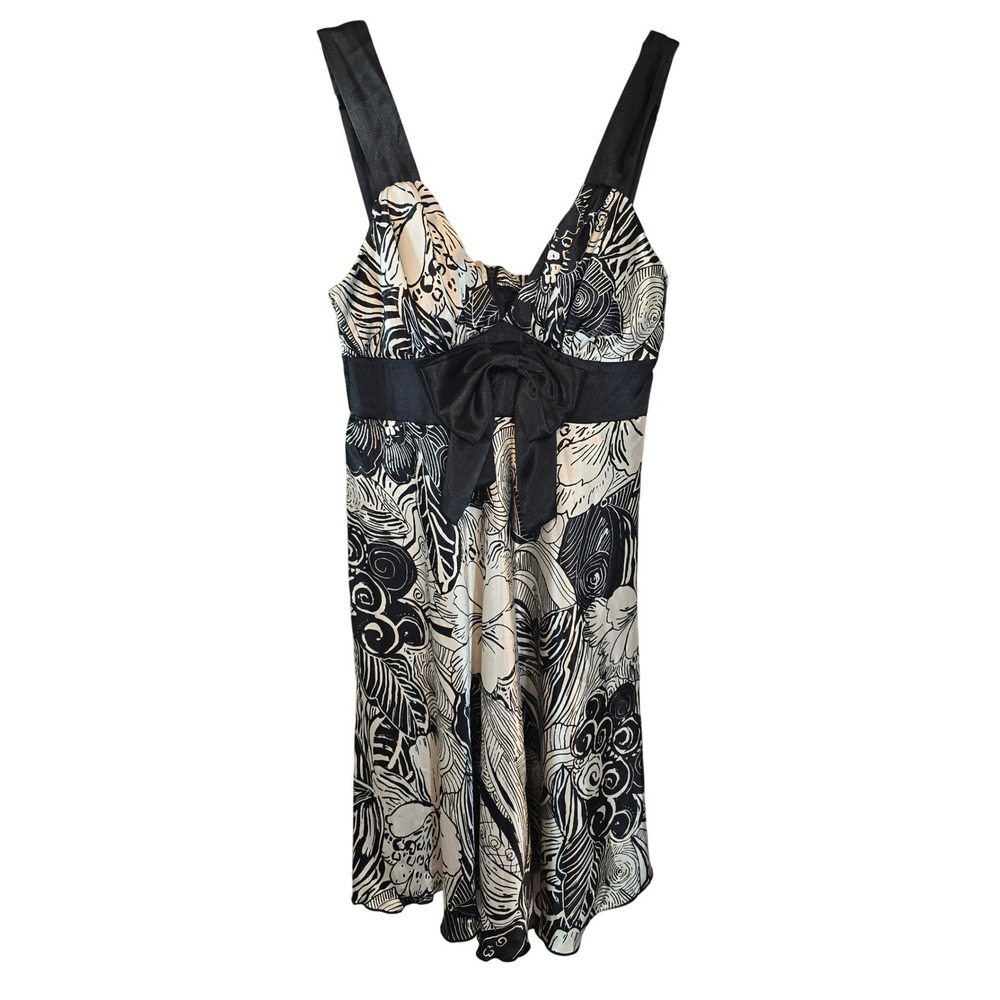Speechless Women Black White Floral Satin Bow Empire Waist Cocktail Dress Size 7